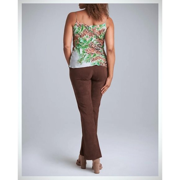 Ala von Auersperg Flared Leg Stretch Pants S Brown Micro Suede Polyester Luxury - Picture 8 of 10